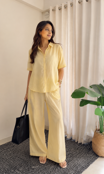Women's Butter Yellow Shirt & Trouser Co-Ord Set