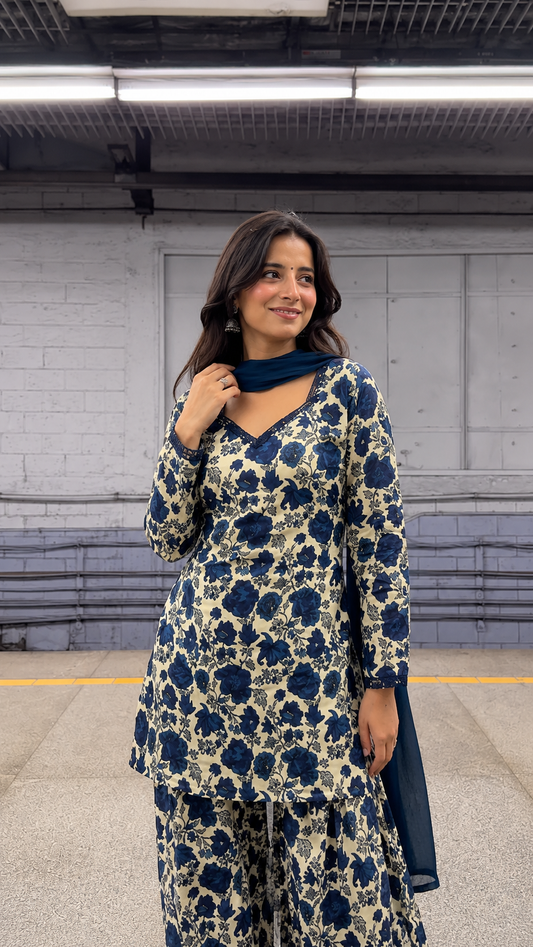 Navy Floral Farsi Suit Set