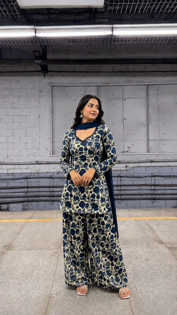 Navy Floral Farsi Suit Set