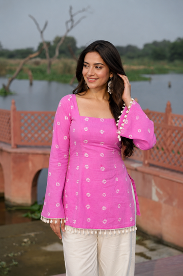 Pink Bandhani-Inspired Top