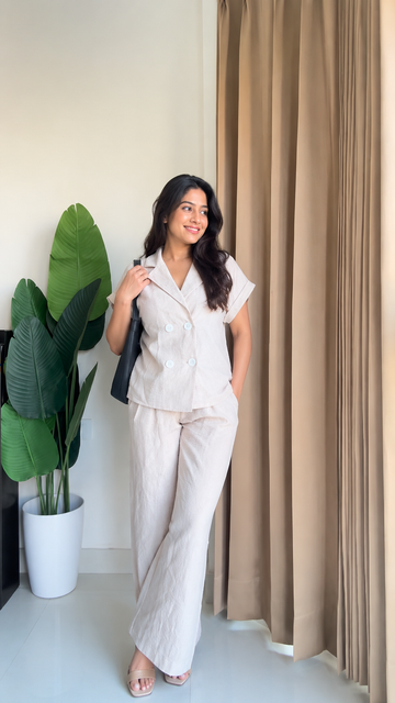 Beige Rayon Cotton Co-ord Set