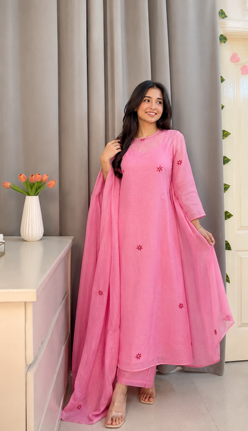 Pink Embroidered Kurta Set