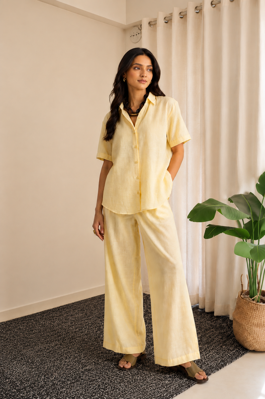Women's Butter Yellow Shirt & Trouser Co-Ord Set